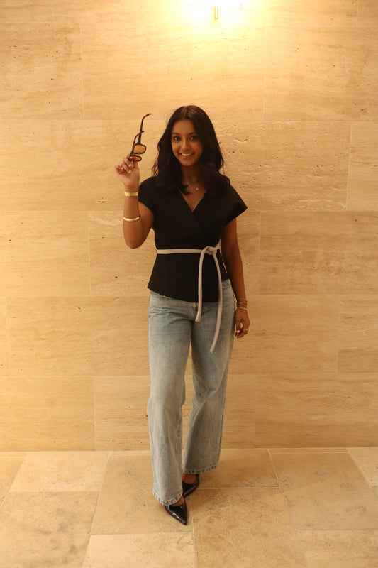 NOA ASYMMETRICAL WRAP WAISTCOAT IN BLACK