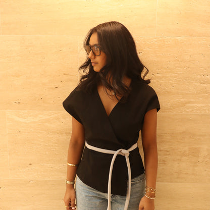 NOA ASYMMETRICAL WRAP WAISTCOAT IN BLACK