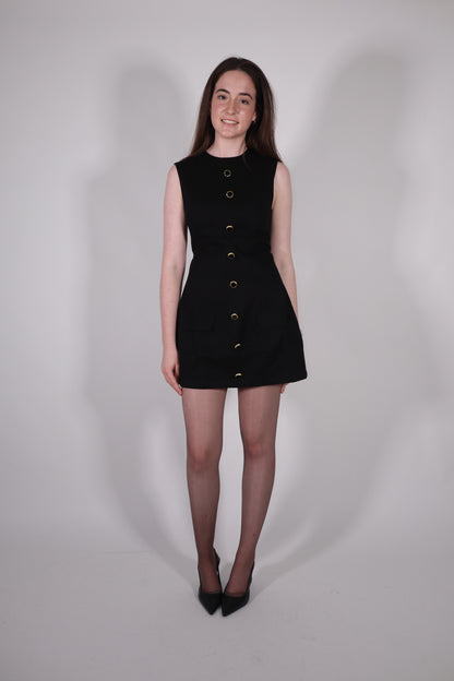 CLARA SLEEVELESS BUTTON-FRONT MINI DRESS IN BLACK