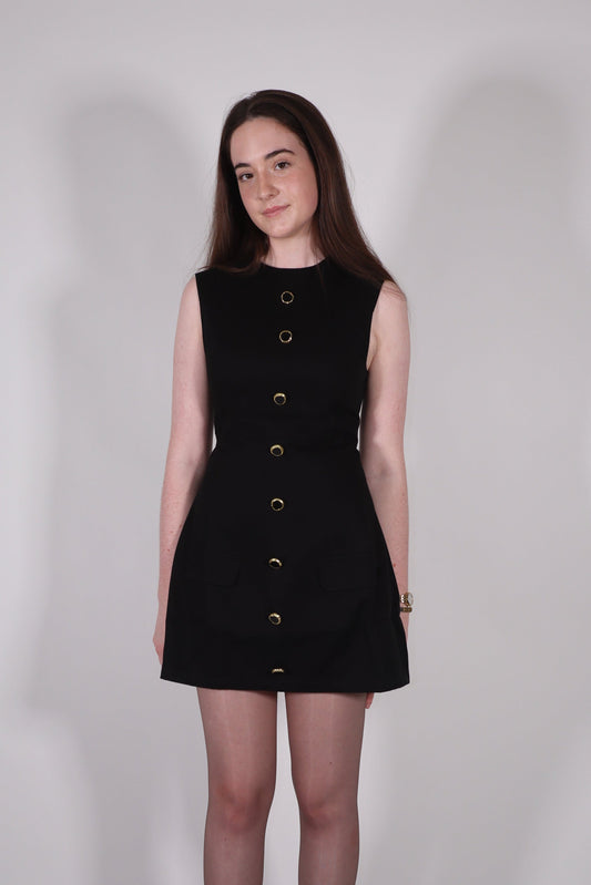 CLARA SLEEVELESS BUTTON-FRONT MINI DRESS IN BLACK